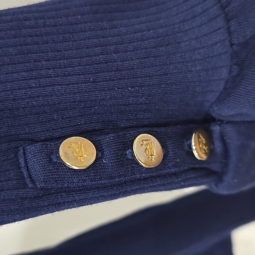 Ralph Lauren Navy Blue Long Sleeve Ribbed Gold Buttons Womens - Picture 6 of 8